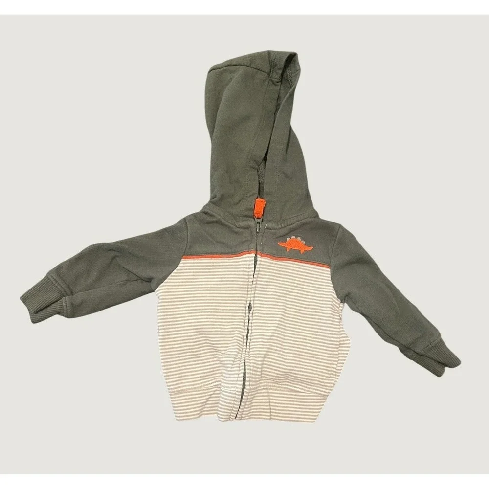 Carter's Zip Up Hoodie Baby 3M Green Striped Dino 1633
